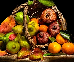 Liście, Mandarynki, Koszyk, Owoce, Cytryny, Granaty