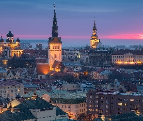 Estonia, Oświetlone, Domy, Wieże, Kościół św. Olafa, Stare Miasto, Kościół św. Mikołaja, Cerkiew, Tallinn, Sobór św. Aleksandra Newskiego