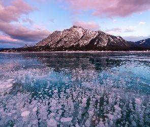 Alberta, Zachód słońca, Góra Mount Michener, Kanada, Jezioro Abraham, Góry, Zamarznięte