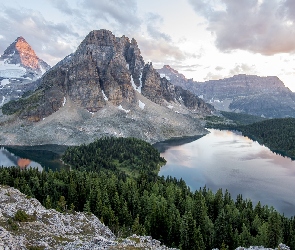 Góra Mount Assiniboine, Góry, Park Prowincjonalny Mount Assiniboine, Jezioro Sunburst Lake, Kolumbia Brytyjska, Jezioro Cerulean, Kanada, Jeziora