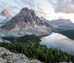 Jezioro Sunburst Lake, Góra Mount Assiniboine, Park Prowincjonalny Mount Assiniboine, Kanada, Jeziora, Góry, Kolumbia Brytyjska, Jezioro Cerulean