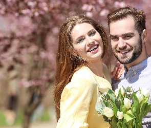 Mężczyzna, Tulipany, Kobieta