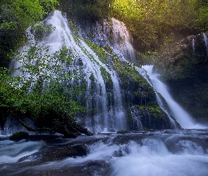 Wodospad Panther Creek Falls, Skały, Stan Waszyngton, Stany Zjednoczone, Las, Drzewa