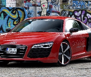 Czerwone, Graffiti, Coupe, Ściana, Audi R8