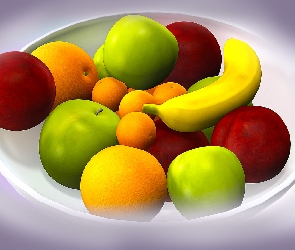 Banan, 2D, Pomarańcze, Jabłka, Owoce