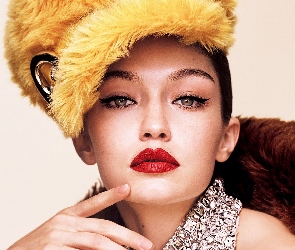 Czapka, Żółta, Dziewczyna, Biżuteria, Makijaż, Gigi Hadid, Modelka
