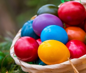 Koszyk, Wielkanoc, Kolorowe, Pisanki, Jajka