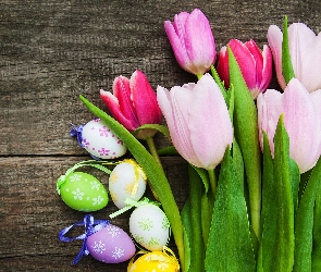 Tulipany, Wielkanoc, Deski, Pisanki, Różowe