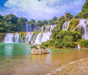 Wietnam, Cao Bang, Ban Gioc Waterfall, Wodospad, Jezioro, Rzeka