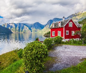 Fiord Sognefjorden, Dom, Czerwony, Góry, Norwegia