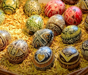 Jajka, Koszyk, Ziarno, Pisanki, Wielkanoc
