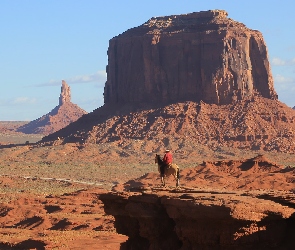 Dolina Skał, Skały, Rezerwat Indian Navaho, Wyżyna Kolorado, Stany Zjednoczone, Koń, Jeździec, Stan Utah, Monument Valley