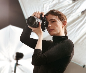 Kobieta, Aparat fotograficzny, Fotograf