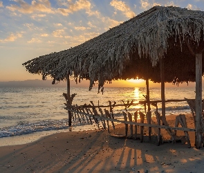 Synaj Południowy, Taba, Wschód słońca, Egipt, Altana, Morze Czerwone, Plaża
