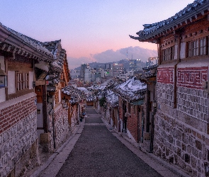 Zabytkowe, Domy, Korea Południowa, Bukchon Hanok Village, Seul, Uliczka