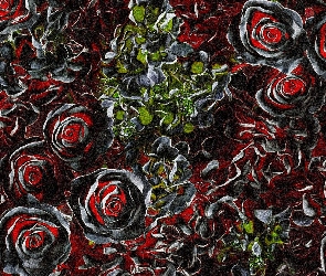 Kwiaty, Grafika, Róże, Czarno-czerwone