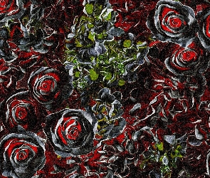 Grafika, Róże, Kwiaty, Czarno-czerwone