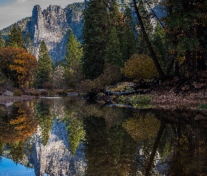 Kalifornia, Stany Zjednoczone, Drzewa, Góry Sierra Nevada, Rzeka Merced, Kamienie, Park Narodowy Yosemite
