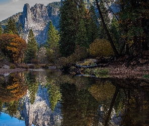 Kamienie, Rzeka Merced, Kalifornia, Drzewa, Góry Sierra Nevada, Stany Zjednoczone, Park Narodowy Yosemite