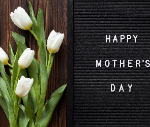 Kwiaty, Dzień Matki, Tulipany, Napis, Białe