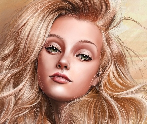 Grafika, Portret, Dziewczyna, Blondynka