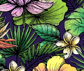 Kolorowe, 2D, Liście, Kwiaty