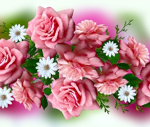 Kwiaty, Grafika 2D, Róże, Różowe