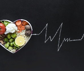 Warzywa, Żywność, Jedzenie, Zdrowa, Elektrokardiogram, Serce, Czarne tło, Wykres