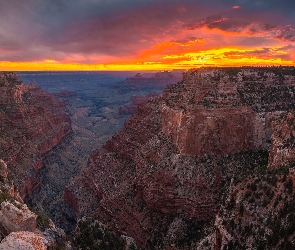 Góry, Park Narodowy Wielkiego Kanionu, Stany Zjednoczone, Grand Canyon, Zachód słońca, Arizona, Wielki Kanion Kolorado