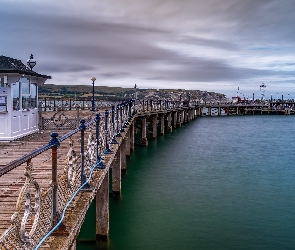 Hrabstwo Dorset, Miejscowość Swanage, Kanał La Manche, Anglia, Chmury, Morze, Molo