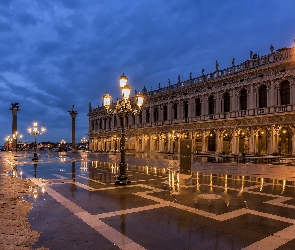 Plac Świętego Marka, Piazzetta, Włochy, Latarnie, Wenecja, Pałac Dożów