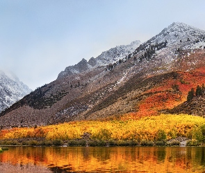 Jesień, Kalifornia, Jezioro, Stany Zjednoczone, North Lake, Chmury, Eastern Sierra, Góry, Drzewa