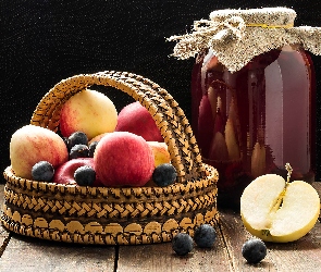 Jabłka, Jagody, Sok, Słoik, Koszyk