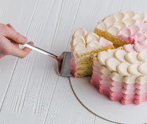 Białe, Łopatka do ciasta, Owocowy, Deski, Ręka, Tort, Talerz