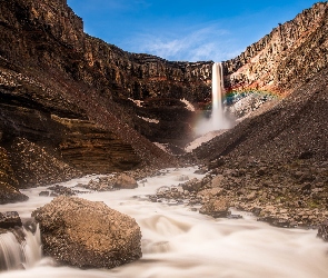 Islandia, Hengifossa River, Hengifoss, Wodospad, Skały, Rzeka