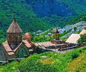 Wieża, Lasy, Dadivank, Klasztor, Azerbejdżan, Trawa, Drzewa, Górski Karabach, Góry