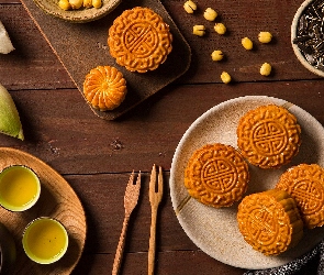 Deski, Słonecznika, Czajniczek, Ciasteczka, Herbata, Pestki
