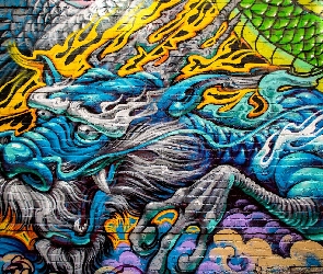 Smok, Street art, Ściana