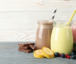 Czekolada, Deski, Jagody, Banan, Koktajle