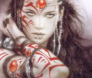 Tatuaże, Czerwone, Kobieta, Biżuteria