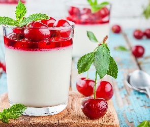 Wiśnie, Szklanka, Deser, Panna cotta
