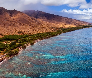 Hawaje, Wyspa Maui, West Maui, Stany Zjednoczone, Morze, Wybrzeże, Góry