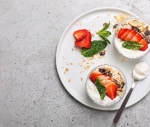 Truskawki, Musli, Deser, Jogurt