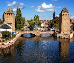 Strasburg, Rzeka Ill, Most, Francja Budowla, Ponts Couverts, Wieże, Barrage Vauban