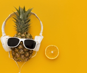 Ananas, Kompozycja, Słuchawki, Okulary, Owoce