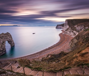 Wybrzeże Jurajskie, Hrabstwo Dorset, Anglia, Schody, Łuk wapienny, Skały, Durdle Door, Morze