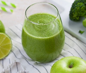 Brokuły, Jabłko, Napój, Szklanka, Smoothie, Kiwi