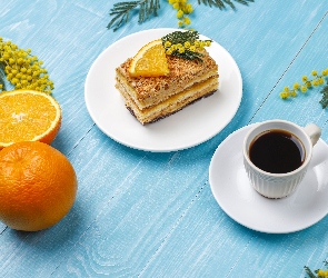 Pomarańcza, Kawa, Ciasto, Filiżanka