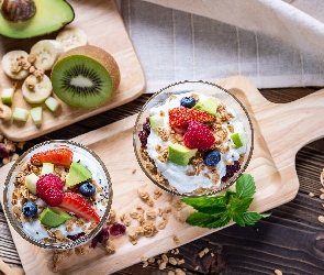 Owsianka, Deski, Owoce, Jogurt, Śniadanie