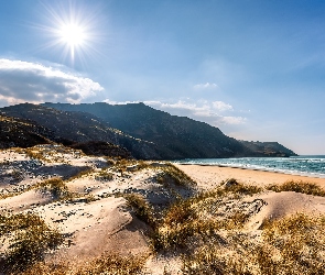 Wybrzeże, Plaża, Morze, Wydmy, Hrabstwo Donegal, Promienie słońca, Irlandia, Maghera Ardara Co Donegal